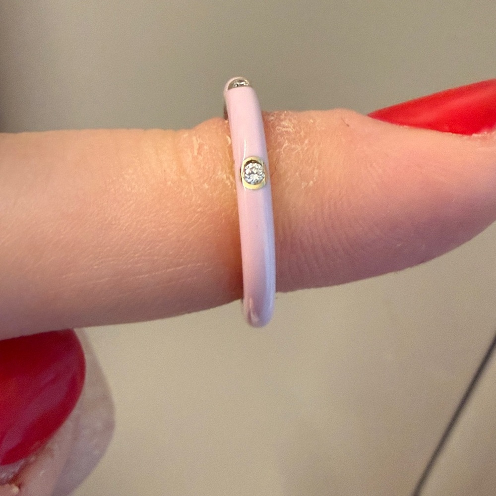 EF Collection: 3 DIAMOND & BLUSH ENAMEL RING - Picture 4 of 6